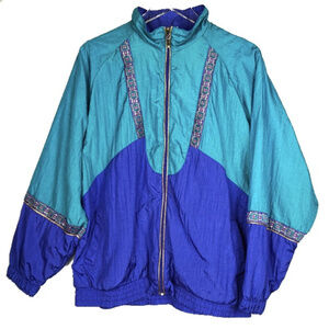 Vintage Color Block Gold Trim Windbreaker L